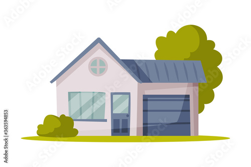 Suburban House, Family Home Vector Illustration on White Background