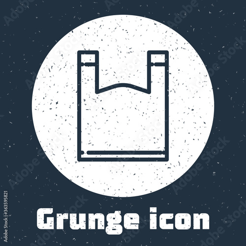 Grunge line Plastic bag icon isolated on grey background. Disposable cellophane and polythene package prohibition sign. Monochrome vintage drawing. Vector Illustration.