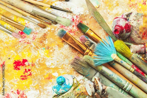 Artist brushes with creative art painting