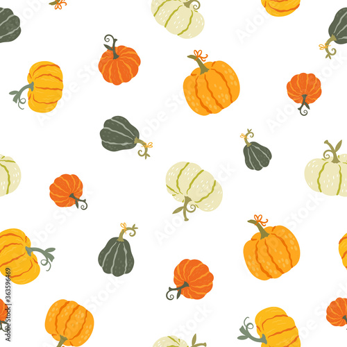 Cute hand drawn pumpkin seamless pattern, hand drawn pumpkins - great as Thanksgiving background, textiles, banners, wallpapers, wrapping - vector design