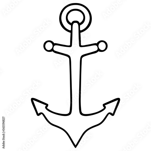 Anchor. Symbol of seafaring. Sketch. Vector illustration. Outline on an isolated white background. Doodle style. Device to hold the ship, submarine, raft. Special cast, forged construction. Marine. photo