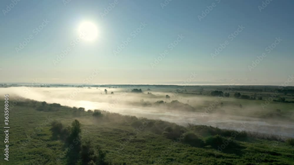 aerial view of the river morning fog aerial view of the river morning fog