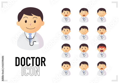 若手ドクターのバストアップアイコンのベクターイラストセット 