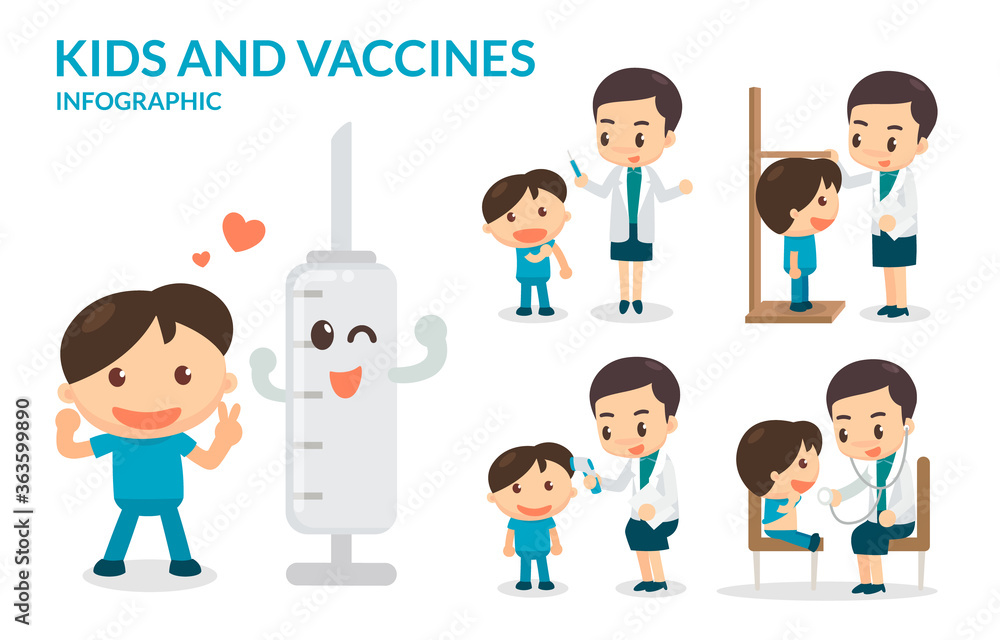 Kids and Vaccines. Vaccination. Flat design. Vector. Kids and Vaccines. Vaccination. Flat design. Vector.