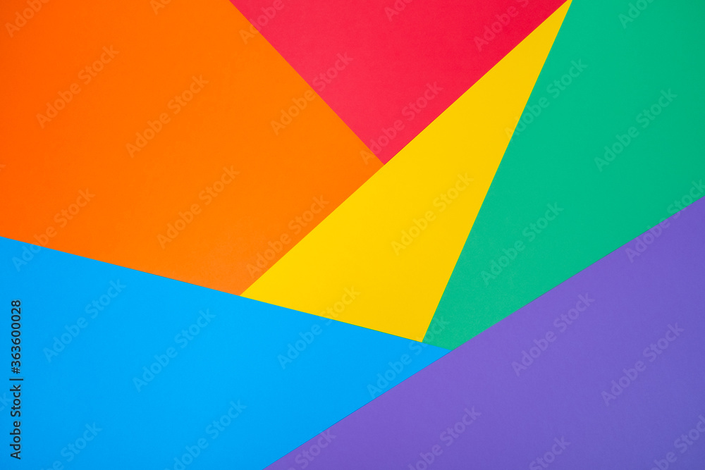 Abstract geometric color paper background like a LGBTQ pride flag. Minimalistic shapes and lines rainbow backdrop. Copy space for your creative design, text. LGBTQ human rights and freedom concept. Abstract geometric color paper background like a LGBTQ pride flag. Minimalistic shapes and lines rainbow backdrop. Copy space for your creative design, text. LGBTQ human rights and freedom concept.