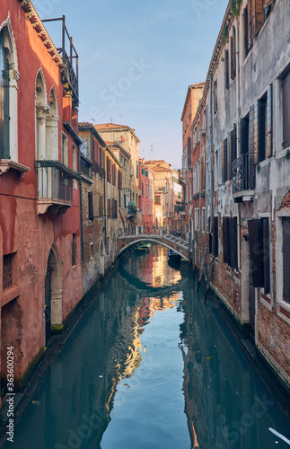 canal in Venice Italy red wall