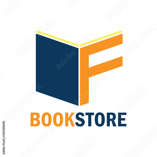 book store logo with alphabet F. vector illustration