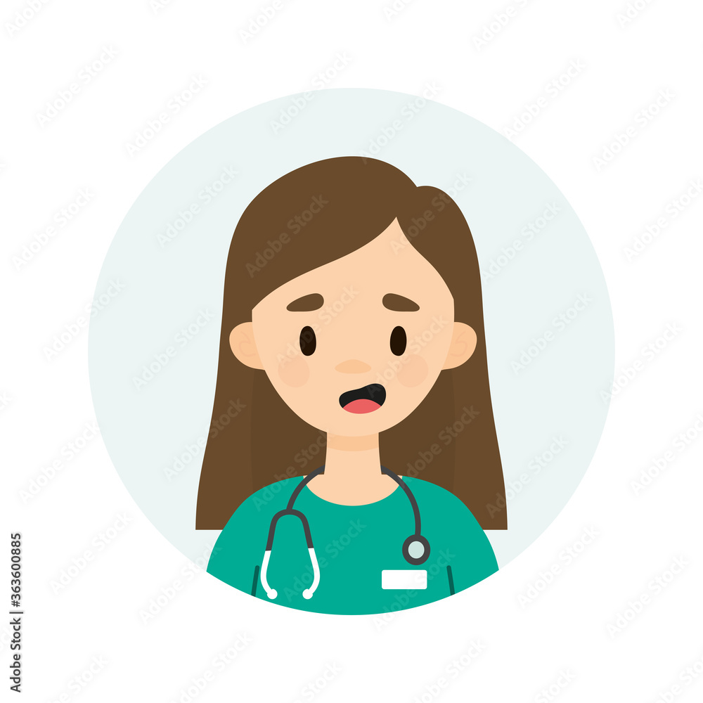 Happy female doctor/nurse wearing a stethoscope. Avatar of a young doctor talking. Happy female doctor/nurse wearing a stethoscope. Avatar of a young doctor talking.