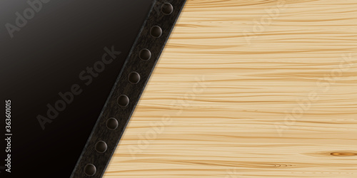 wood and metal texture background - Industrial style banner design element - black and wood