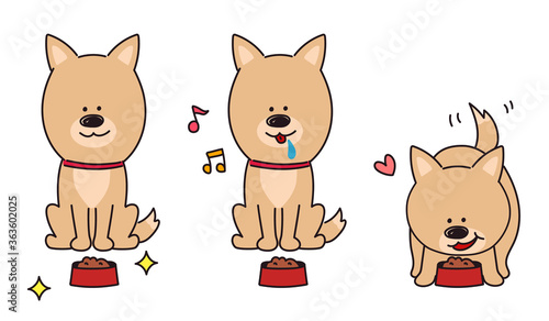 ドッグフードを待つ・食べる犬　イラスト