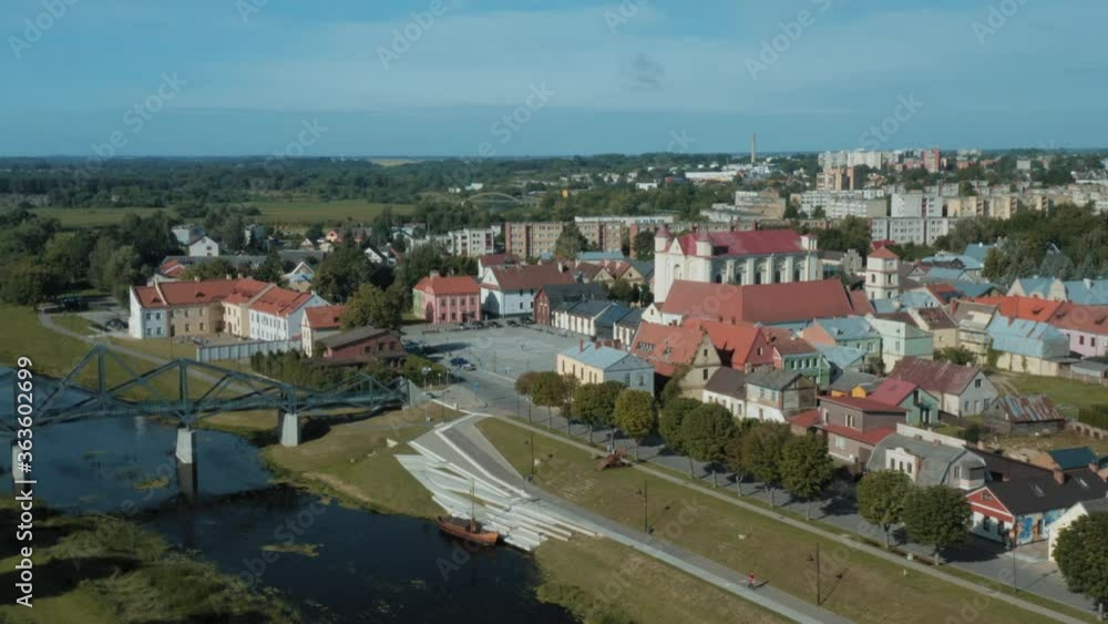 Aerial view of Rinkos market square in Kedainiai city near Nevezis river in Lithuania. Aerial view of Rinkos market square in Kedainiai city near Nevezis river in Lithuania.