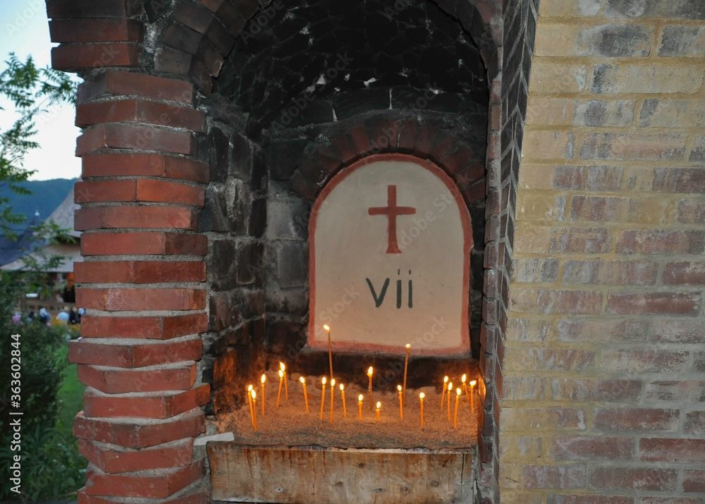 Barsana Monastery, Maramures, Romania, Europe, summer 2018. Candles for