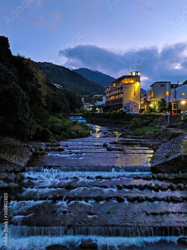 Hakone River Through the Town at Dusk photo