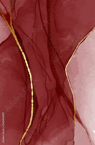 Resin art, dark red marsala abstract background. Elegant boho rustic decoration, liquid flow, watercolor fine art in vector, ink swirls, flow
