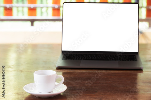 laptop blank mockup and coffee cup