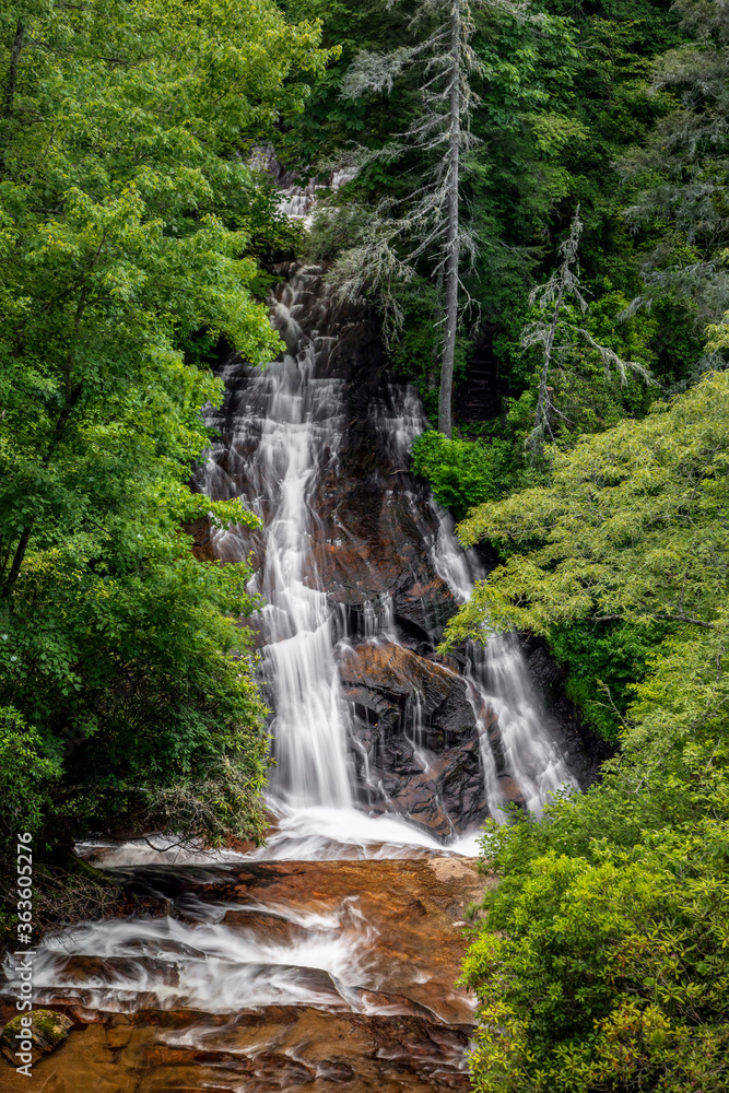 Batson Creek Falls, a waterfall near Brevard, North Carilina, cascades down to its confluence with Carson Creek Falls to form Connestee Falls.