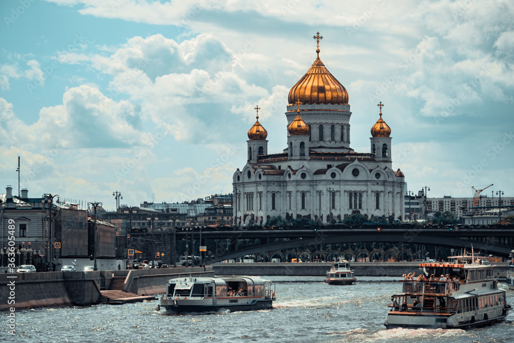 Christ the Saviour Church in sunny weather near the Moscow River embankment Christ the Saviour Church in sunny weather near the Moscow River embankment