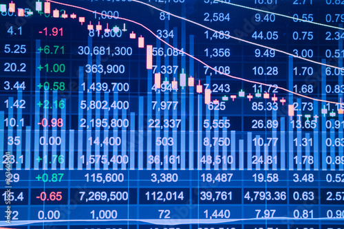 Double exposure stocks market chart, Stock market data on LED display concept.