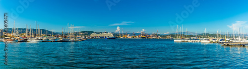 A panorama view across the harbour and docks at La Spezia, Italy in summer © Nicola