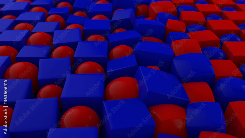 3D rendering of an abstract geometric background with many cubes and ...