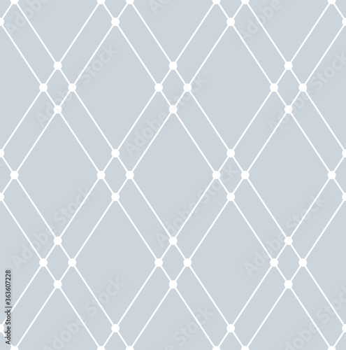 Geometric seamless pattern from white rhombus with dots on grey background. Abstract diamond vector pattern. Simple vector illustration. Geometric design for fabric, wallpaper, scrapbooking, textile