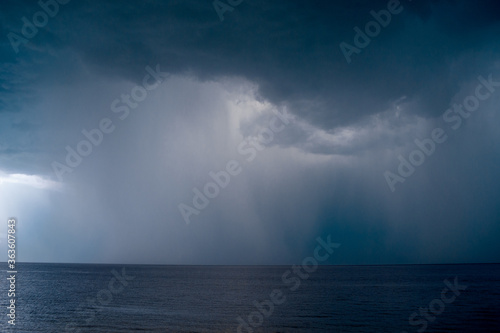 lightning over the sea in the night