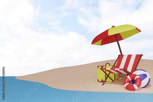 3d rendering of the beach vacation with clear blue sky © Surakit