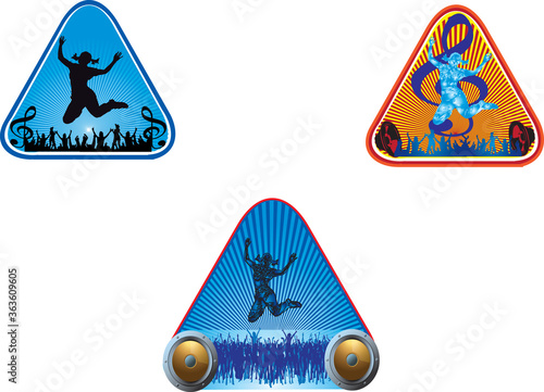 Stickers shape triangle girl jumps and dances in disco