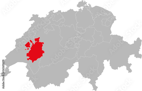 Fribourg canton isolated on Switzerland map. Gray background. Backgrounds and Wallpapers.