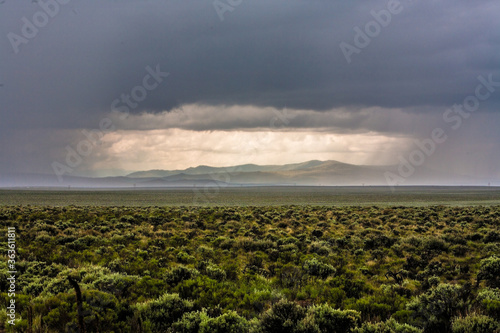 A desert thunder storm over a field of sage brush east of Bend  Oreogn