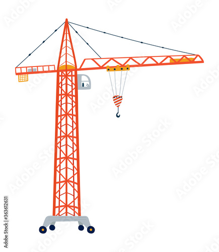 Building craneisolated on a white background in flat style. Icons kids cars for design of children's rooms, clothing, textiles. Vector illustration