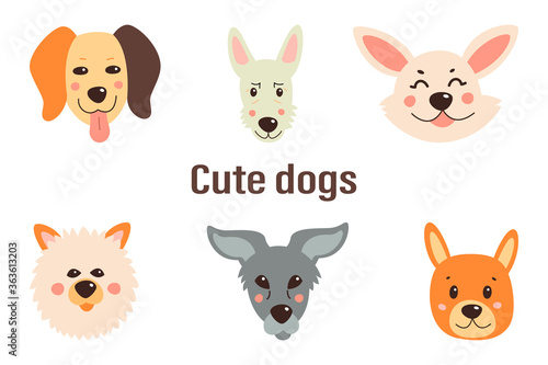 Set of cute dogs. Vector illustration on a white isolated background © tanya_pogorelova