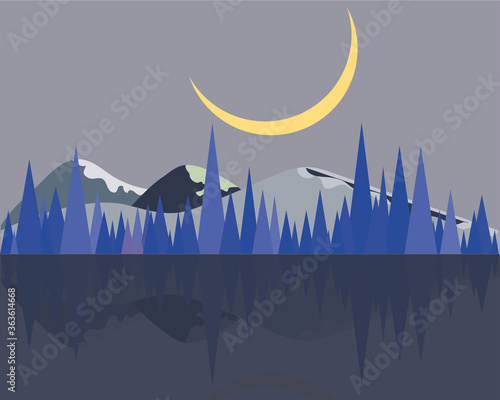 Slika na platnu mountain landscape night moon lake