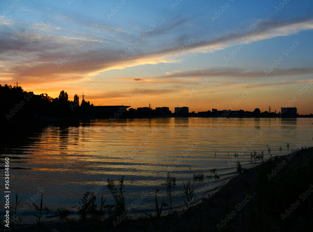 Sunset on the lake. Landscape.