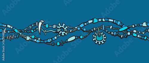 Seamless border made from beads Boho style decoration Hand drawn vector illustration isolated on blue background