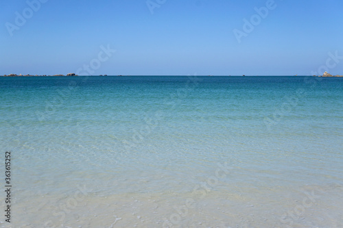 white sand beach and blue turquoise sea