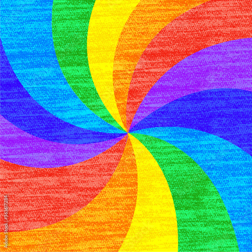 パステルで描かれた放射線状の虹色背景素材