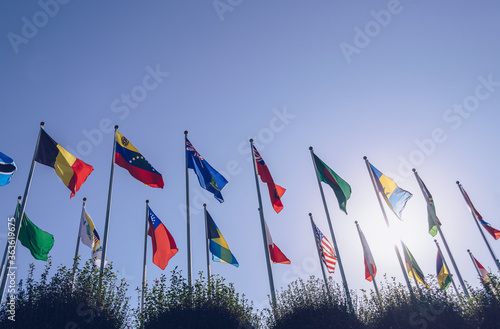 view from below on countries flags