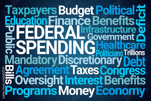Federal Spending Word Cloud on Blue Background