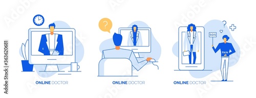 Online doctor concept, consultation medical service set