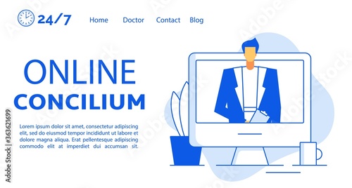 Online doctor concilium video conference webpage concept