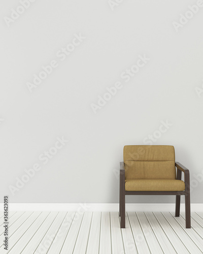 scandinavian interior of living room with yellow chair. -3d rendering