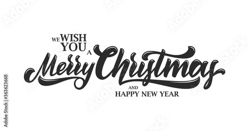 Vector Typographic lettering composition of Wish You a Merry Christmas and Happy New Year