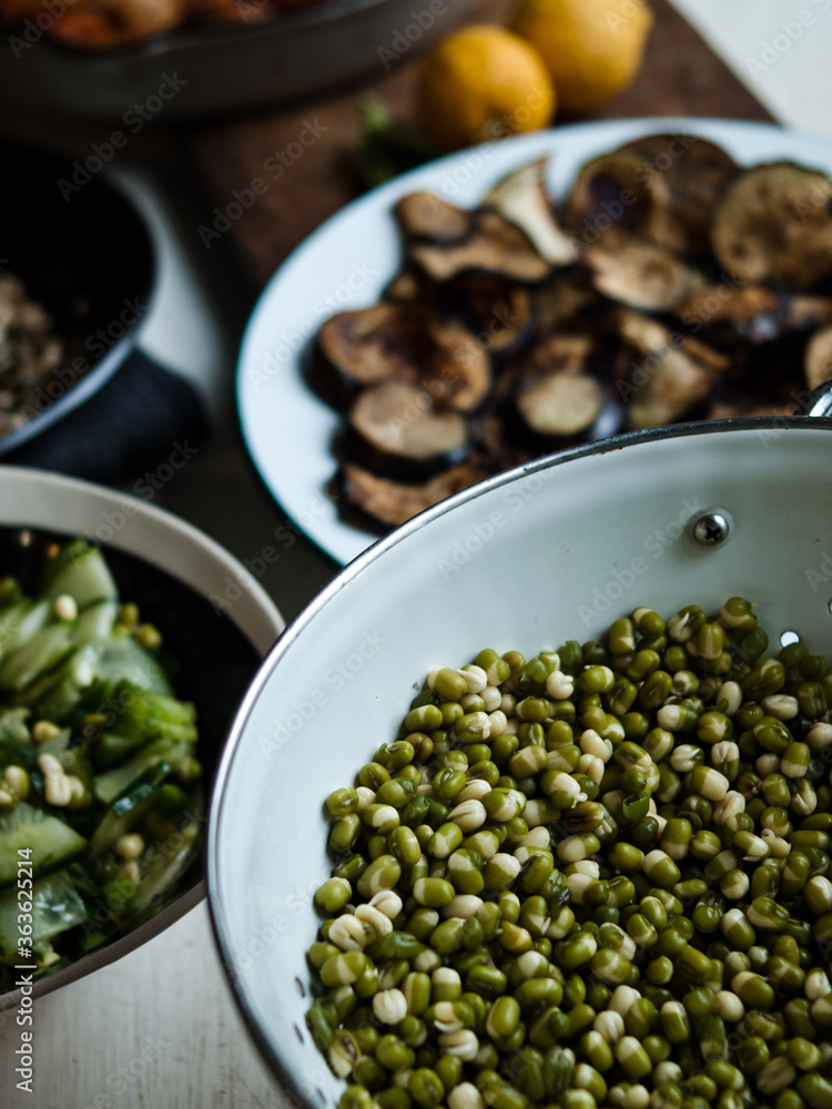Traditional rustic food on plates and table Traditional rustic food on plates and table