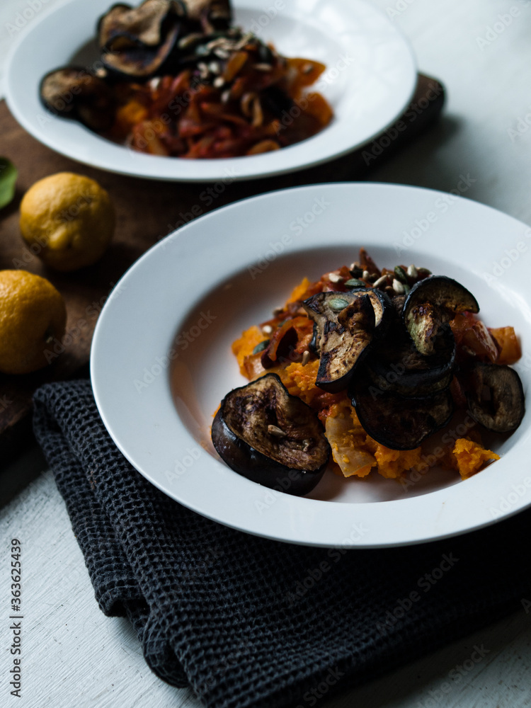 Traditional rustic food on plates and table Traditional rustic food on plates and table