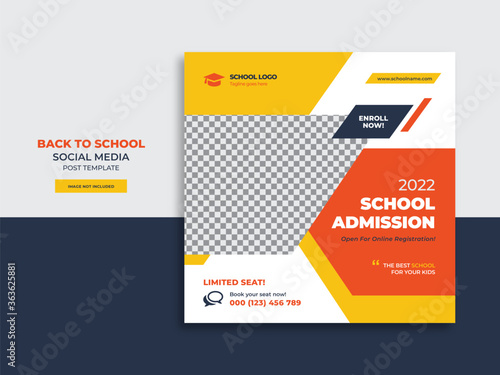 Back to school admission promotion social media post banner template design