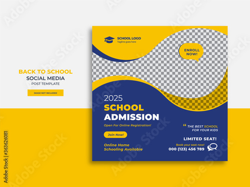 Back to school admission promotion social media post banner template design photo