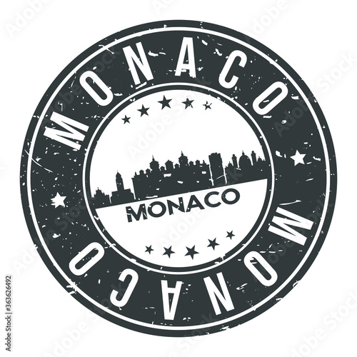 Monaco Europe Round Stamp Icon Skyline City Badge.