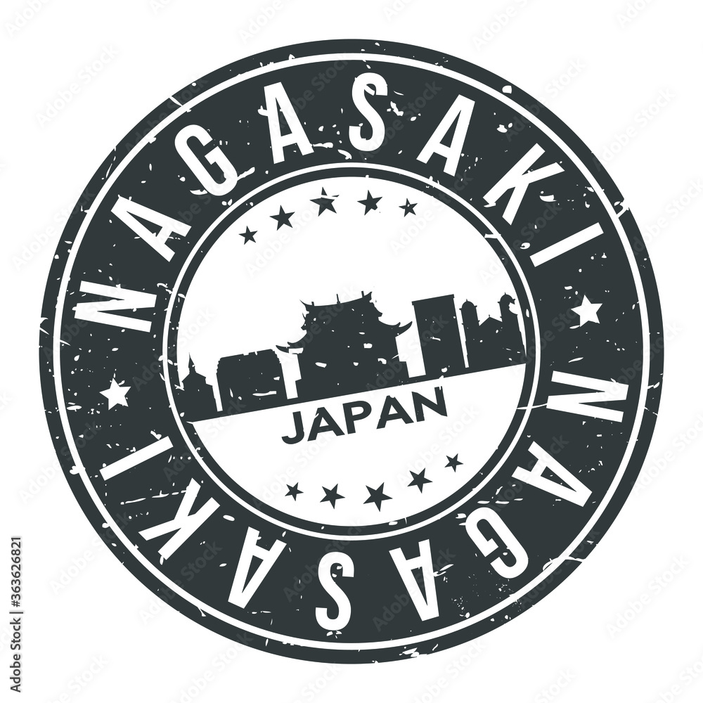Nagasaki Japan Round Stamp Icon Skyline City Badge.