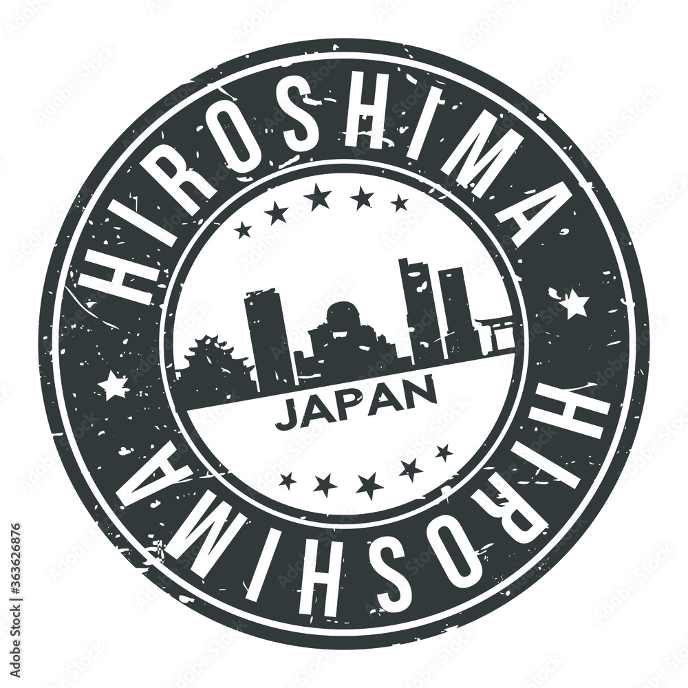 Hiroshima Japan Round Stamp Icon Skyline City badge. Hiroshima Japan Round Stamp Icon Skyline City badge.